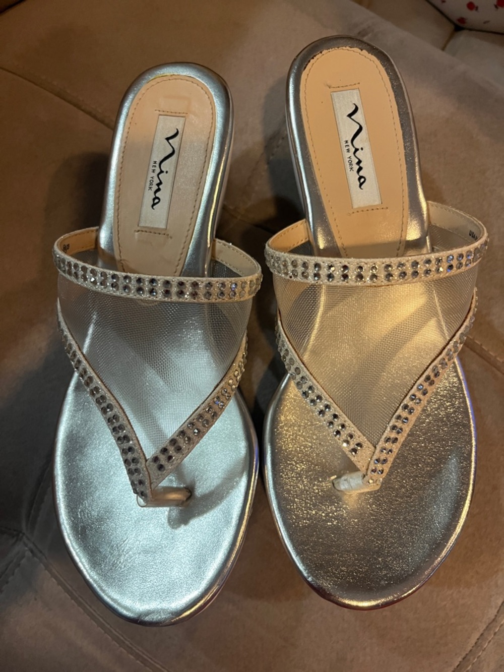 Nina Silver Rhinestone Thong Sandals